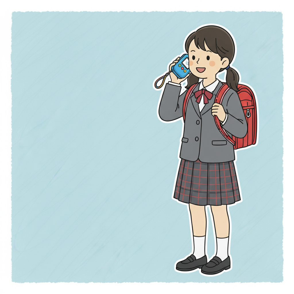 キッズスマホを使用する小学生